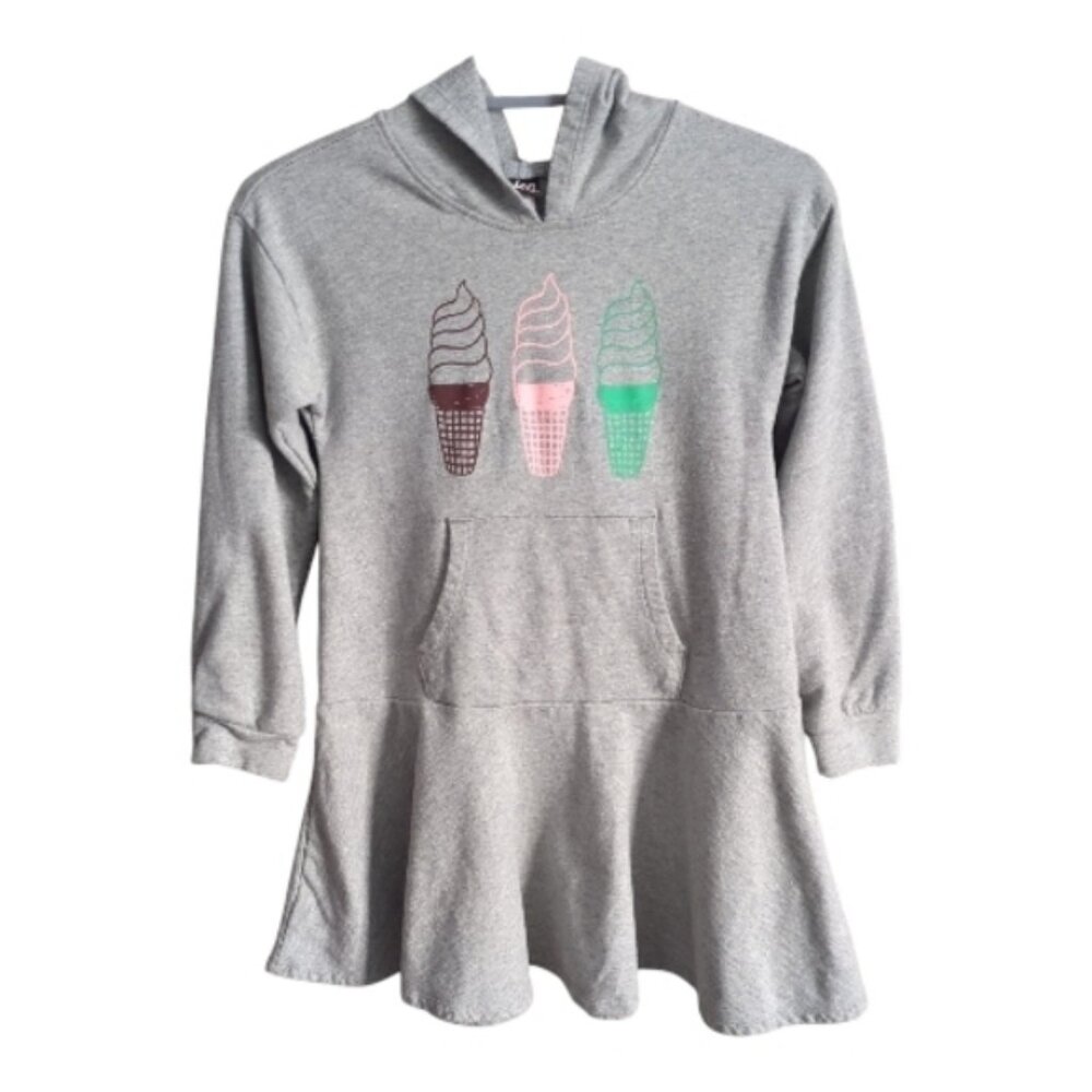 Tea Collection Hooded Sweatshirt Ice Cream Dress - Heather Grey Size 8